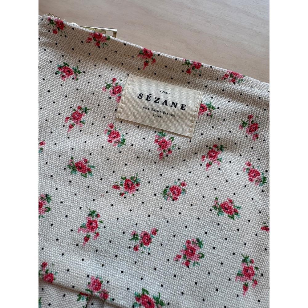 Sezane Floral Polka Dot Ruffle Makeup Pouch Cosmetic Bag Pink Romantic Cute - Picture 2 of 6